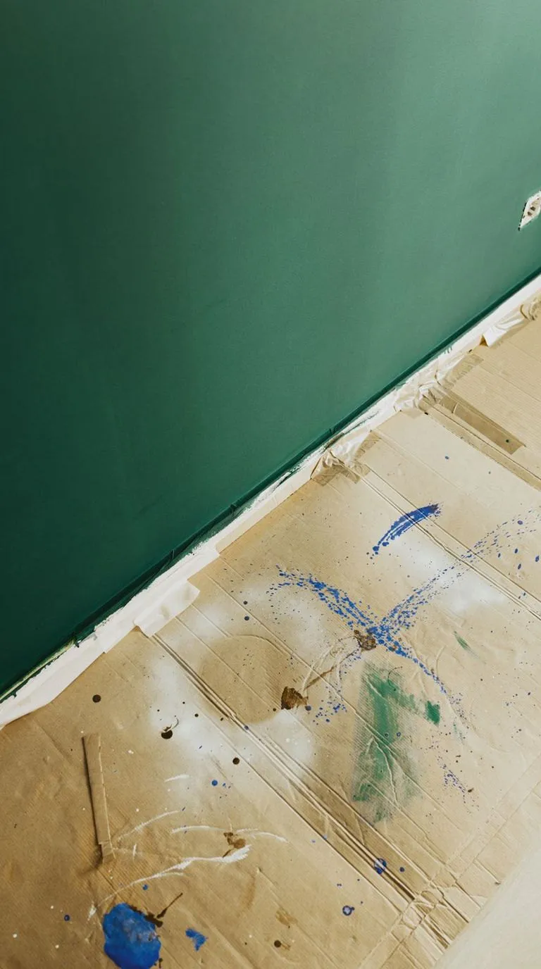The same wall in the same frame, freshly painted a deep even green
